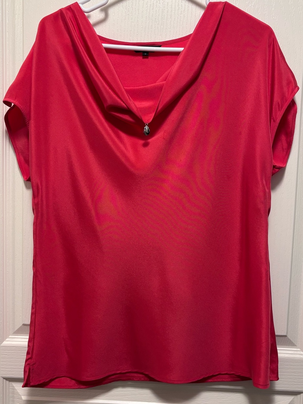 St. John Silk Pink Women's Top silver drop accent draped neckline Sz M pink